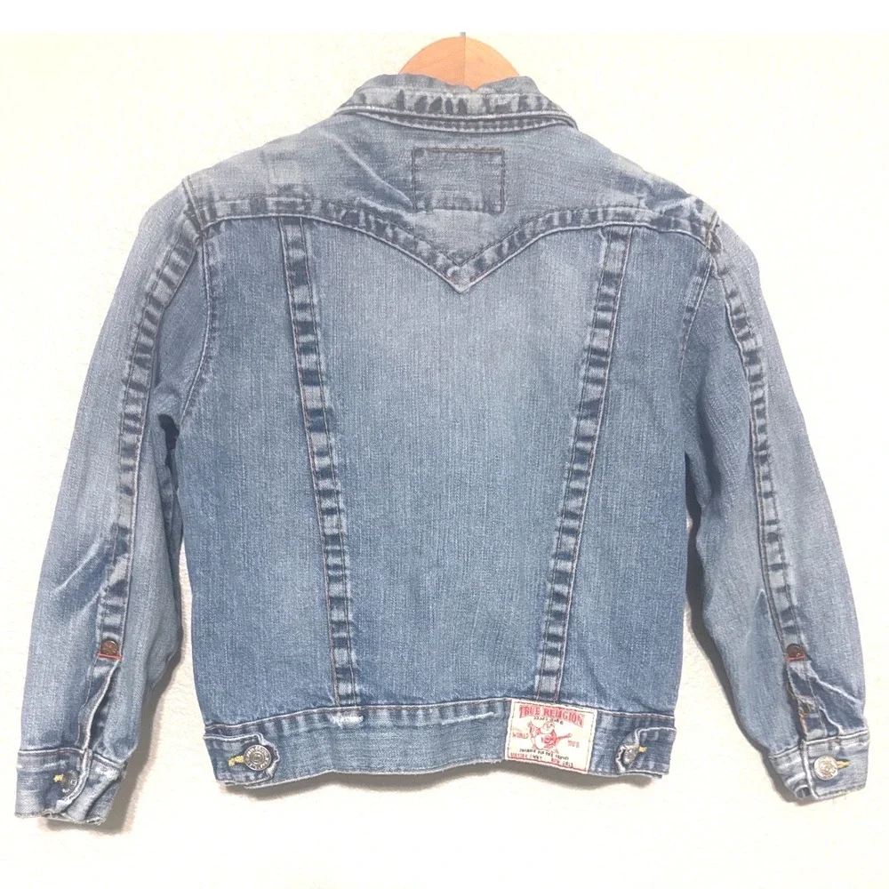 True Religion‎ Denim Jean Jacket Girl's Size XL World Tour Blue Western